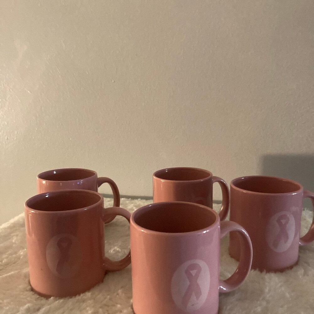 M Ware Pink Breast Cancer Awareness 4" Mugs Set of (5)